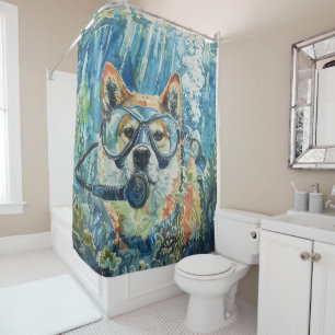 Akita Dog Scuba Diving Underwater Shower Curtain