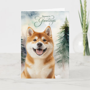 Akita Dog Season's Greetings Woodland Holiday Card