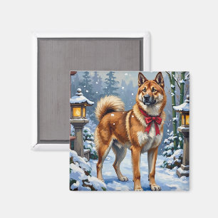 Akita Dog Serene Japanese Winter Christmas Magnet
