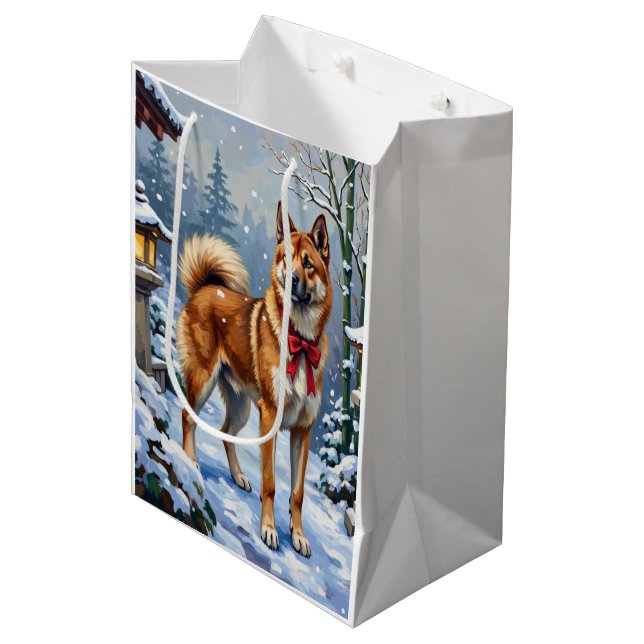 Akita Dog Serene Japanese Winter Christmas Medium Gift Bag (Front Angled)