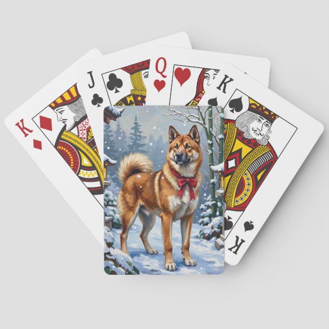Akita Dog Serene Japanese Winter Christmas Playing Cards (Back)