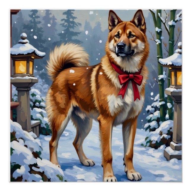 Akita Dog Serene Japanese Winter Christmas Poster (Front)