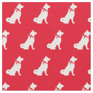 Akita Dog Silhouette Pet Red Fabric