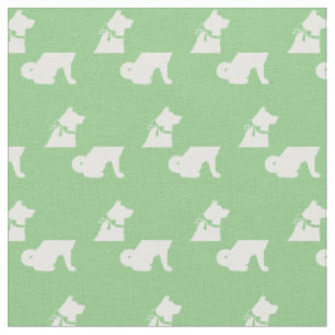 Akita Dog Silhouette Pet Sage Green Fabric