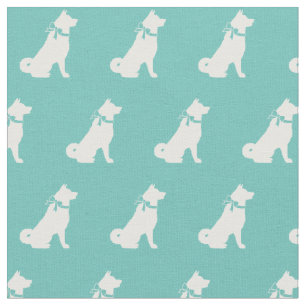 Akita Dog Silhouette Pet Teal Fabric