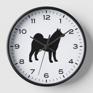 Akita Dog Silhouette with Numbers and Minutes Clock