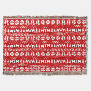 Akita Dog Silhouettes Christmas Holiday Pattern Throw Blanket