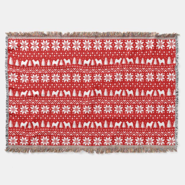 Akita Dog Silhouettes Christmas Holiday Pattern Throw Blanket (Front)