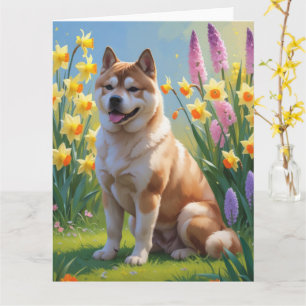 Akita Dog Spring Flowers Painting Card