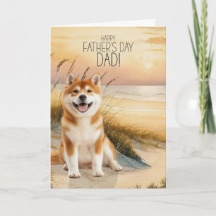 Akita Dog Sunset Beach Father's Day Holiday Card