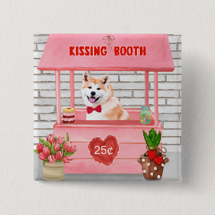 Akita Dog Valentine's Day Kissing Booth 15 Cm Square Badge