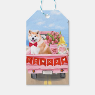 Akita Dog Valentine's Day Truck Hearts Gift Tags