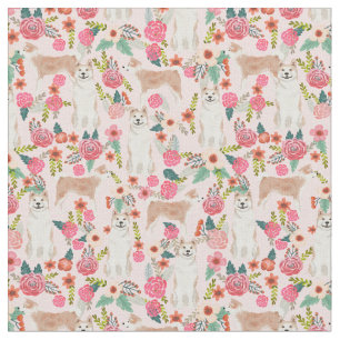 Akita dog vintage florals light pink fabric