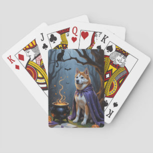 Akita Dog Whimsical Halloween Painting Playing Cards