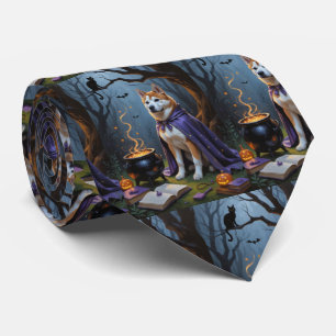 Akita Dog Whimsical Halloween Painting Tie