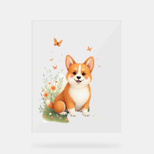 Akita Dog with Flower and Butterfly T Shirt Acrylic Sign