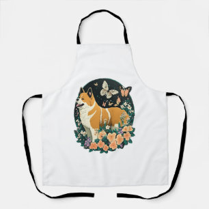 Akita Dog with Flower and Butterfly T Shirt Apron
