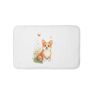Akita Dog with Flower and Butterfly T Shirt Bath Mat