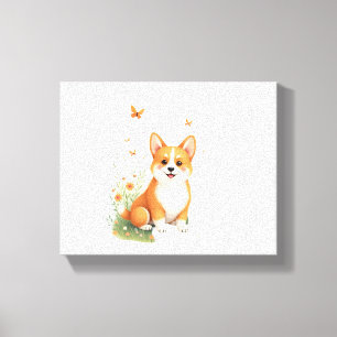 Akita Dog with Flower and Butterfly T Shirt Canvas Print