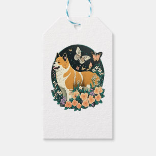 Akita Dog with Flower and Butterfly T Shirt Gift Tags
