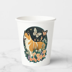 Akita Dog with Flower and Butterfly T Shirt Paper Cups