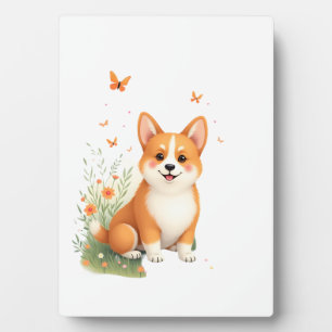 Akita Dog with Flower and Butterfly T Shirt Plaque