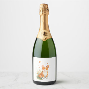 Akita Dog with Flower and Butterfly T Shirt Sparkling Wine Label