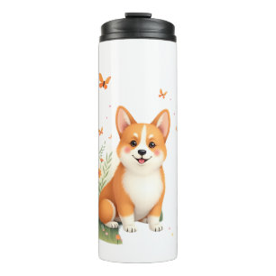 Akita Dog with Flower and Butterfly T Shirt Thermal Tumbler