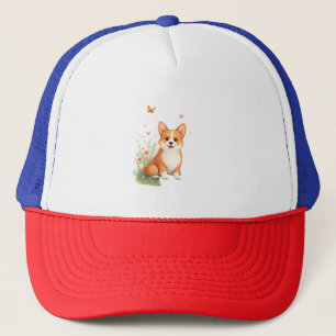 Akita Dog with Flower and Butterfly T Shirt Trucker Hat