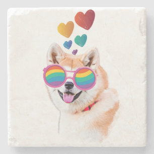Akita Dog with Hearts Valentine's Day  Stone Coaster