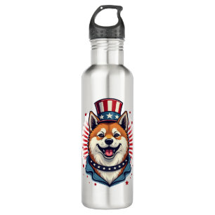 Akita dog with independence day  710 ml water bottle