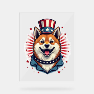 Akita dog with independence day acrylic sign