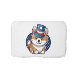 Akita dog with independence day bath mat