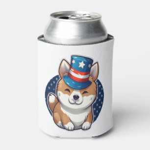 Akita dog with independence day can cooler