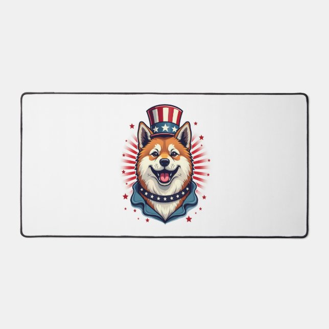 Akita dog with independence day  desk mat (Front)