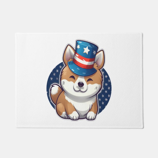 Akita dog with independence day  doormat (Front)