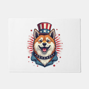 Akita dog with independence day  doormat