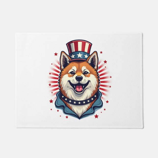 Akita dog with independence day  doormat (Front)