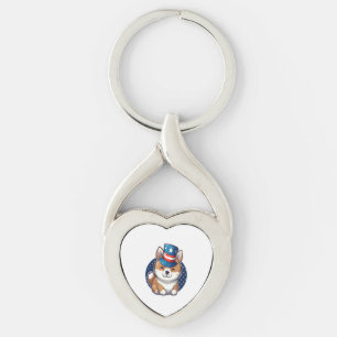 Akita dog with independence day  key ring