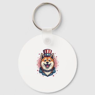 Akita dog with independence day key ring