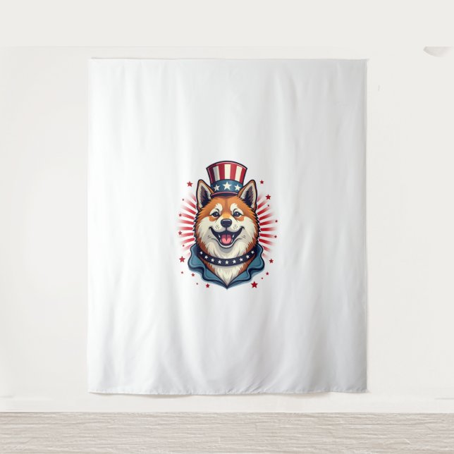 Akita dog with independence day  tapestry (Front)