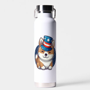 Akita dog with independence day  water bottle
