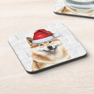Akita Dog Woof Word Art Holiday Coaster