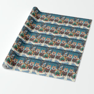 Akita Dogs Christmas Snow Holiday Wrapping Paper