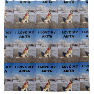 akita fawn black overlay  in snow love w pic shower curtain