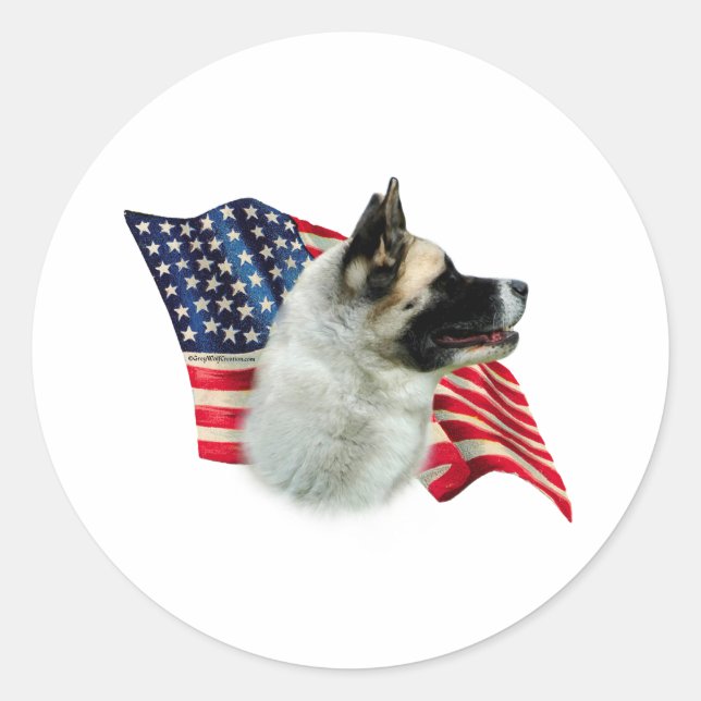 Akita Flag; Patriotic Akita; Akita American Flag Classic Round Sticker (Front)