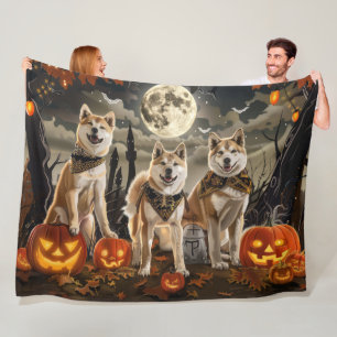 Akita Halloween Spooky Fleece Blanket