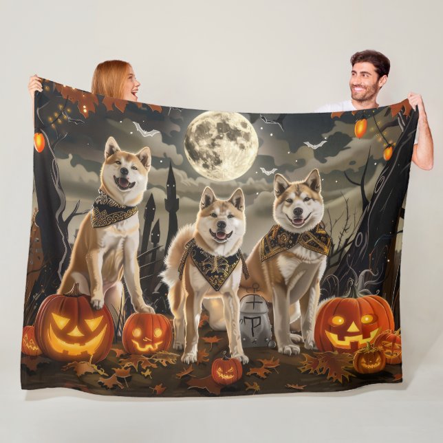 Akita Halloween Spooky Fleece Blanket (In Situ)