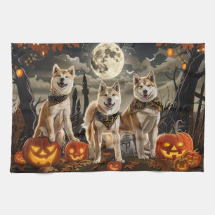 Akita Halloween Spooky Tea Towel
