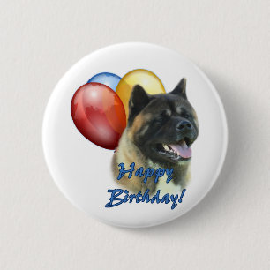 Akita Happy Birthday Balloons 6 Cm Round Badge